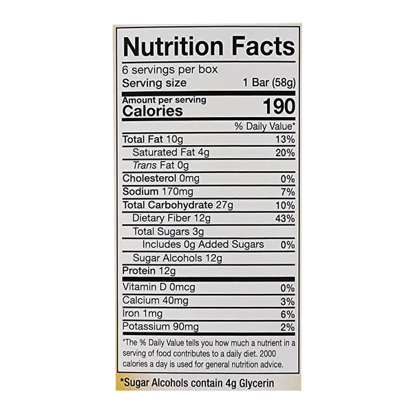 nutritional info Keto Wise Snack Bar Peanut Butter Crisp, 6x58g (box)