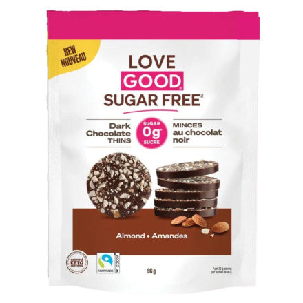 Love Good Fats Sugar Free Dark Chocolate Thins Almond, 96g