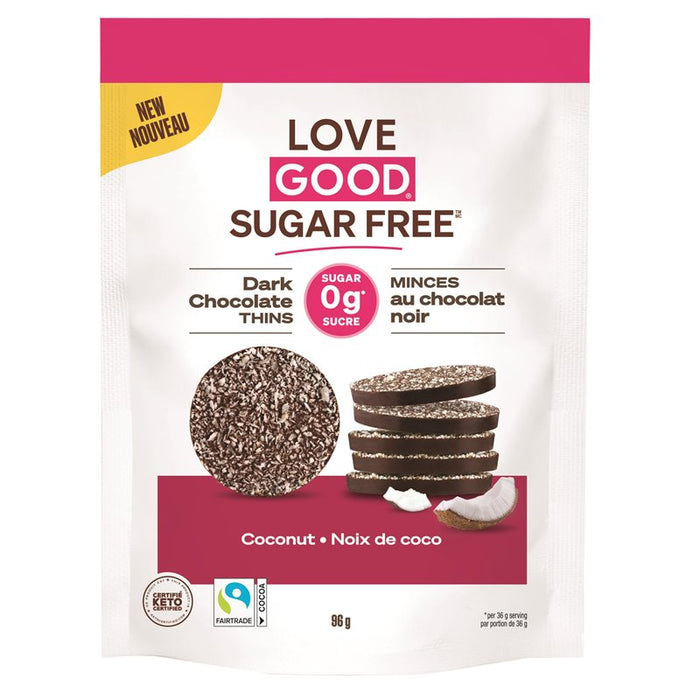Love Good Fats Sugar Free Dark Chocolate Thins Coconut, 96g