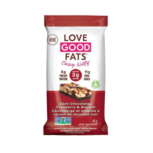 Love Good Fats Dark Chocolatey Cranberry & Almond Chewy Nutty Bar, 40g Love Good Fats
