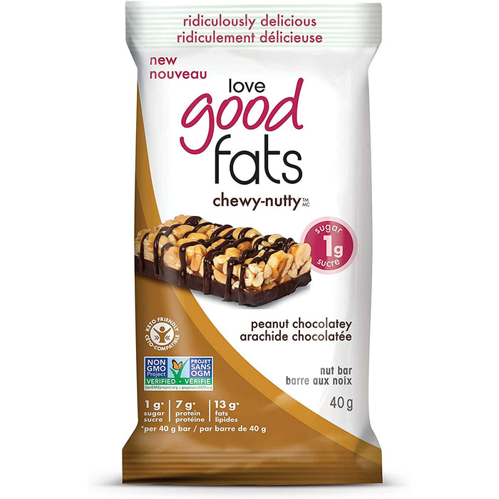 Love Good Fats Peanut Chocolatey Chewy Nutty Bar, 40g (BB: 23-JAN-24) Love Good Fats