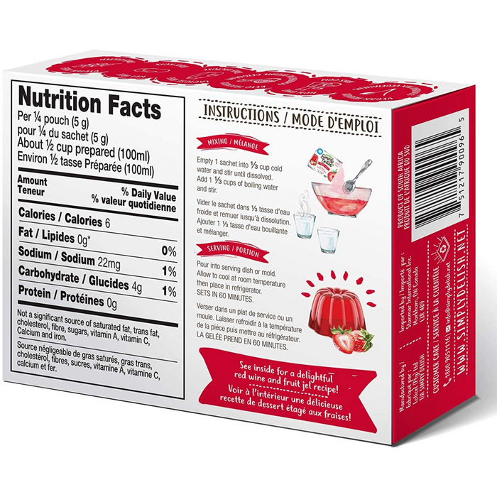 Simply Delish Strawberry Jel Dessert nutritiona info